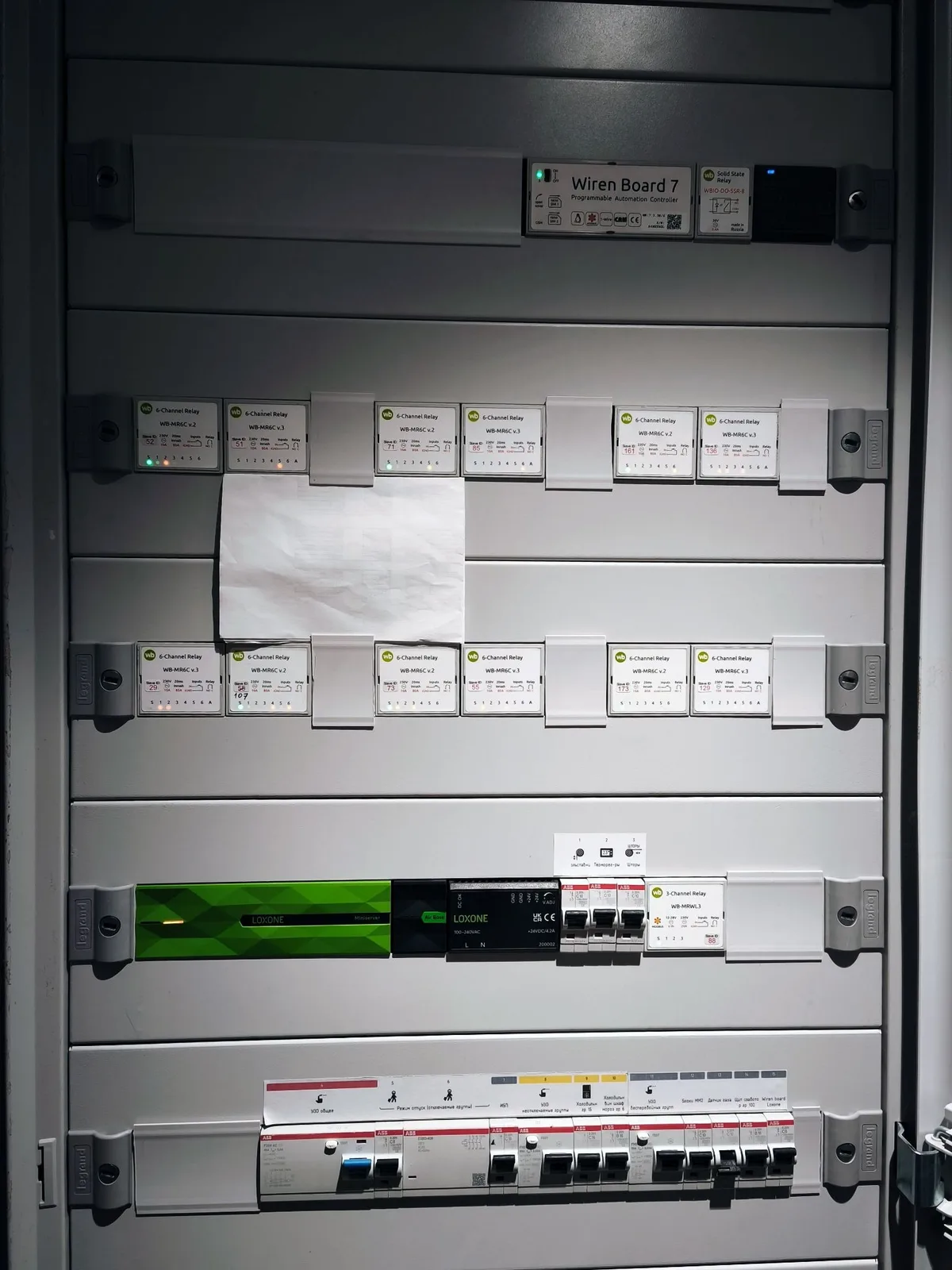 Щит автоматизации: Wiren Board 7, реле WB-MR6C, Loxone Miniserver